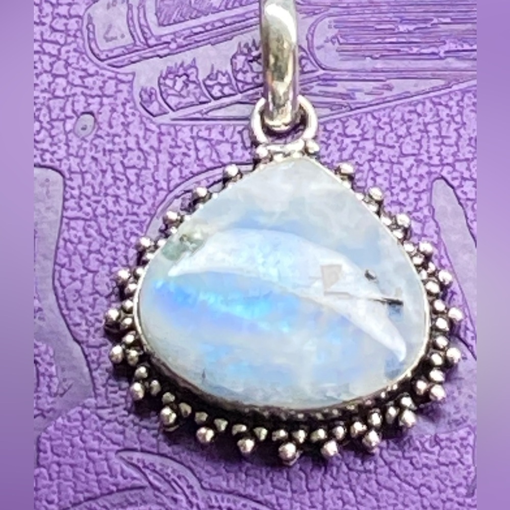 Handmade Blue Moonstone 925 Sterling Silver Necklace Pendant